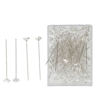 4A Spelden met Diamant Knop | Kleur: Transparant | Diameter knop 11 millimeter | Lengte 60 millimeter | Per 55 spelden