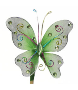 4A Schmetterlingsstecker Orient | Farbe: Apfelgrün | Durchmesser Schmetterling 7 Zentimeter | Länge Stecker ± 50 Zentimeter | Pro 25 Stecker
