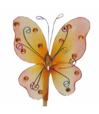 4A Papillon sur tige Orient | Couleur : Orange | Diamètre du papillon 7 centimètres | Longueur de la tige ± 50 centimètres | Par 25 tiges