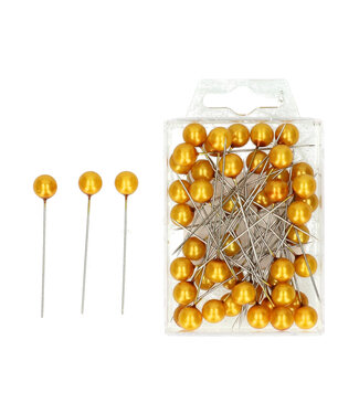 4A Spelden met Parel Knop | Kleur: Goudkleurig | Diameter knop 10 millimeter | Lengte 60 millimeter | Per 50 spelden