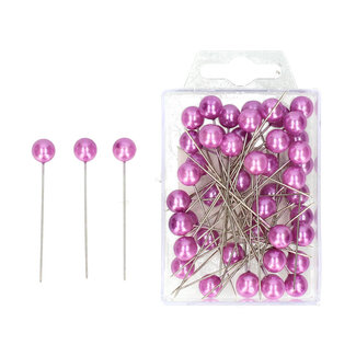 4A Épingles avec Bouton Perle | Couleur : Violet | Diamètre du bouton 10 millimètres | Longueur 60 millimètres | Par 50 épingles