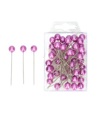 4A Épingles avec Bouton Perle | Couleur : Violet | Diamètre du bouton 10 millimètres | Longueur 60 millimètres | Par 50 épingles