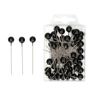 4A Épingles avec Bouton en Perle | Couleur : Noir | Diamètre du bouton 10 millimètres | Longueur 60 millimètres | Par 50 épingles