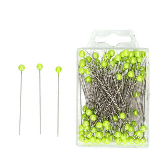 4A Épingles avec Bouton Perle | Couleur : Vert Pomme | Diamètre du bouton 6 millimètres | Longueur 65 millimètres | Par 100 épingles