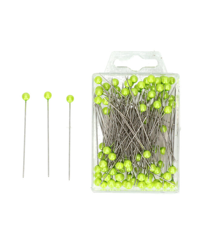 Pins with Pearl Head | Colour: Apple Green | Head Diameter 6 millimetres | Length 65 millimetres | Per 100 pins
