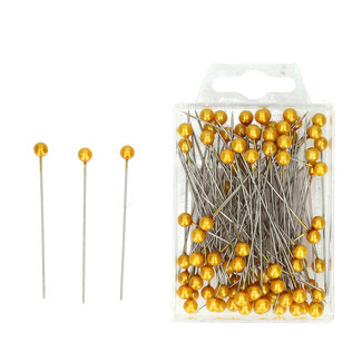 4A Spelden met Parel Knop | Kleur: Goudkleurig | Diameter knop 6 millimeter | Lengte 65 millimeter | Per 100 spelden