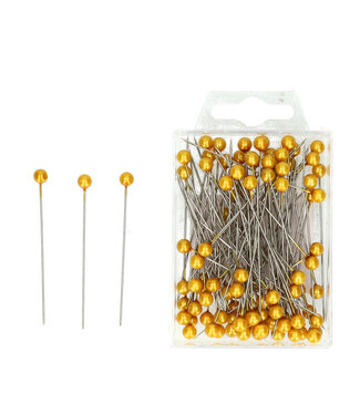4A Spelden met Parel Knop | Kleur: Goudkleurig | Diameter knop 6 millimeter | Lengte 65 millimeter | Per 100 spelden