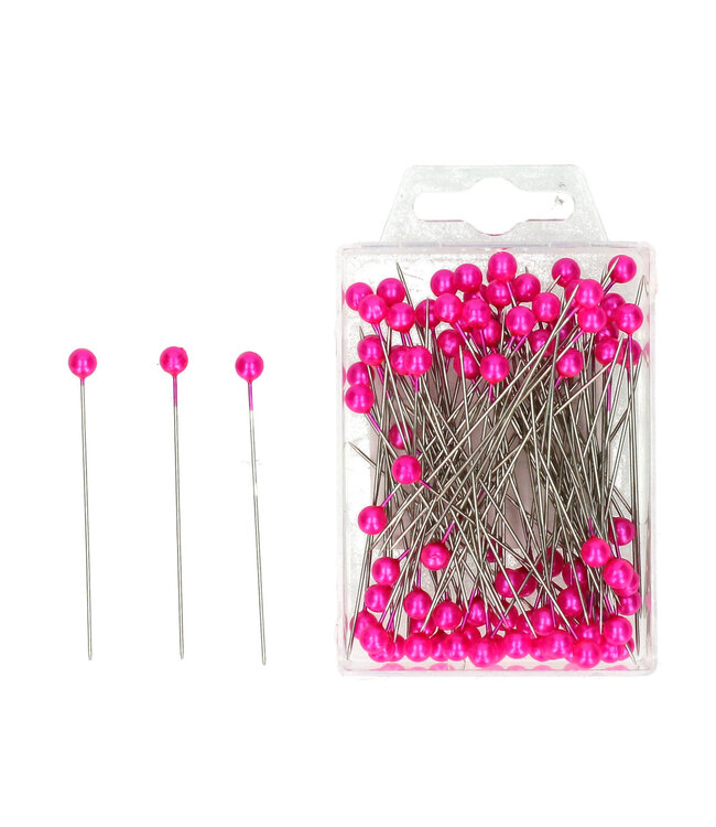 Épingles avec Bouton Perle | Couleur : Fuchsia | Diamètre du bouton 6 millimètres | Longueur 65 millimètres | Par 100 épingles