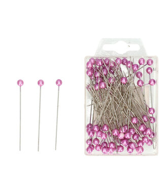 4A Épingles avec Bouton Perle | Couleur : Violet | Diamètre du bouton 6 millimètres | Longueur 65 millimètres | Par 100 épingles