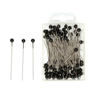 4A Pins with Pearl Head | Colour: Black | Head Diameter 6 millimetres | Length 65 millimetres | Per 100 pins