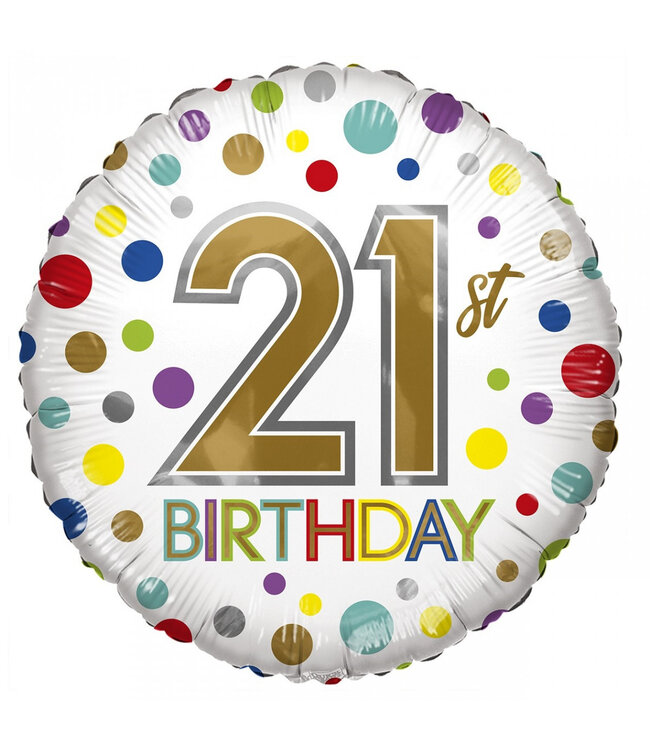 Fête ! Ballon Éco "21e Anniversaire" | Couleur : Couleurs Mixtes | Diamètre 45 centimètres | Par 10 ballons