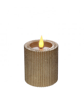 4A Ribbed LED Pillar Candle | Colour: Gold | Diameter 7 centimetres | Height 7.5 centimetres | Excluding AAA batteries | Per 6 candles