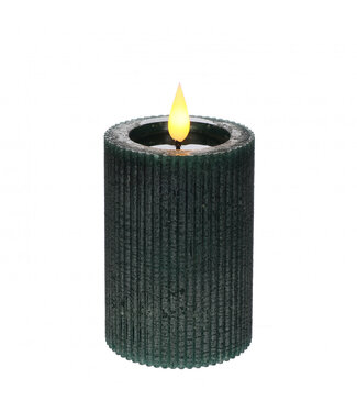4A Ribbed LED Pillar Candle | Colour: Dark Green | Diameter 7 centimetres | Height 10 centimetres | Excluding AAA batteries | Per 6 candles