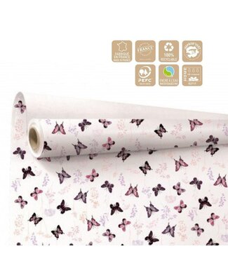 4A Papier auf Rolle Schmetterlings-Blumenmotiv „Floraison“ | Farbe: Rosa | Breite 80 Zentimeter | Länge 40 Meter | Pro Rolle