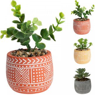 4A Vetplant Kunstplant met pot | Kleur: Gemengde Kleuren | Diameter ± 12 centimeter | Per 12 kunstplanten