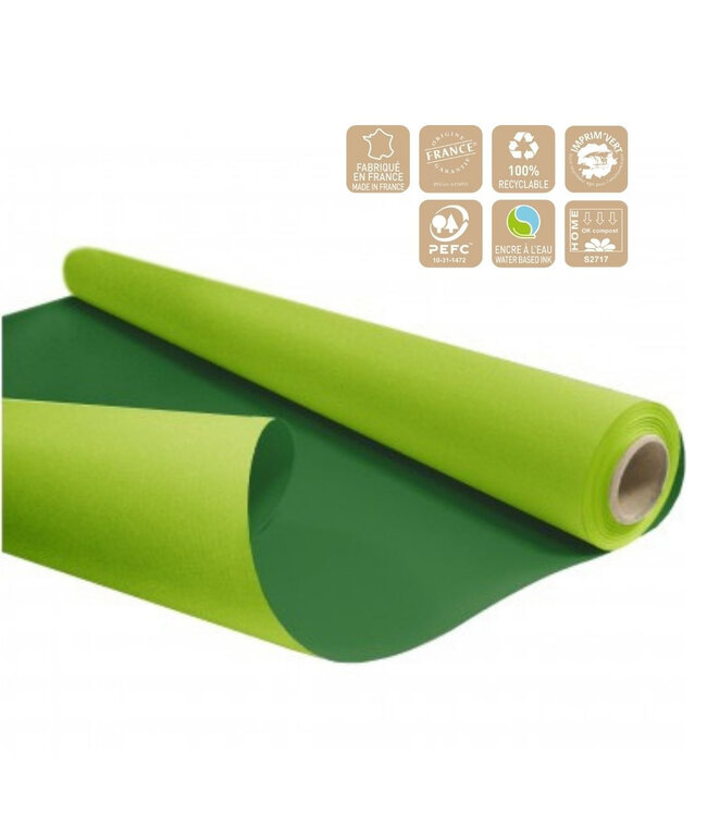 Papier double face en rouleau “Duo” | Couleur : Vert | Largeur 80 centimètres | Longueur 40 mètres | Par rouleau