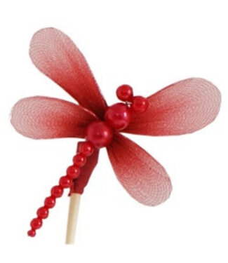 4A Libelle-Stecker Orient | Farbe: Rot | Durchmesser der Libelle 8 Zentimeter | Länge des Steckers ± 50 Zentimeter | Pro 25 Stecker