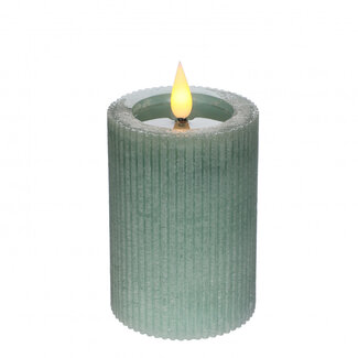 4A Candle Pillar Ribbed LED | Colour: Teal (Blue-green) | Diameter 7 centimetres | Height 10 centimetres | Excluding AAA batteries | Per 6 candles