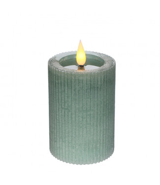 4A Candle Pillar Ribbed LED | Colour: Teal (Blue-green) | Diameter 7 centimetres | Height 10 centimetres | Excluding AAA batteries | Per 6 candles