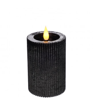 4A Candle Pillar Ribbed LED | Colour: Black | Diameter 7 centimetres | Height 10 centimetres | Excluding AAA batteries | Per 6 candles