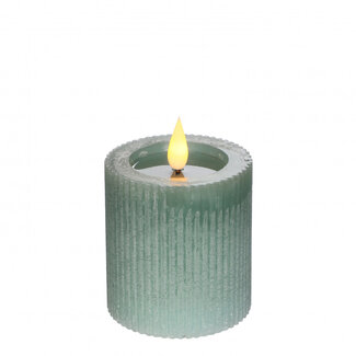 4A Kaars Stomp Geribbeld LED | Kleur: Teal (Groenblauw) | Diameter 7 centimeter | Hoogte 7.5 centimeter | Exclusief AAA batterijen | Per 6 kaarsen
