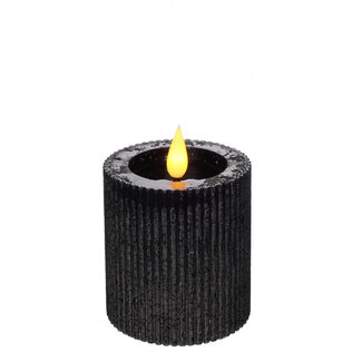4A Ribbed LED Pillar Candle | Colour: Black | Diameter 7 centimetres | Height 7.5 centimetres | Excluding AAA batteries | Per 6 candles