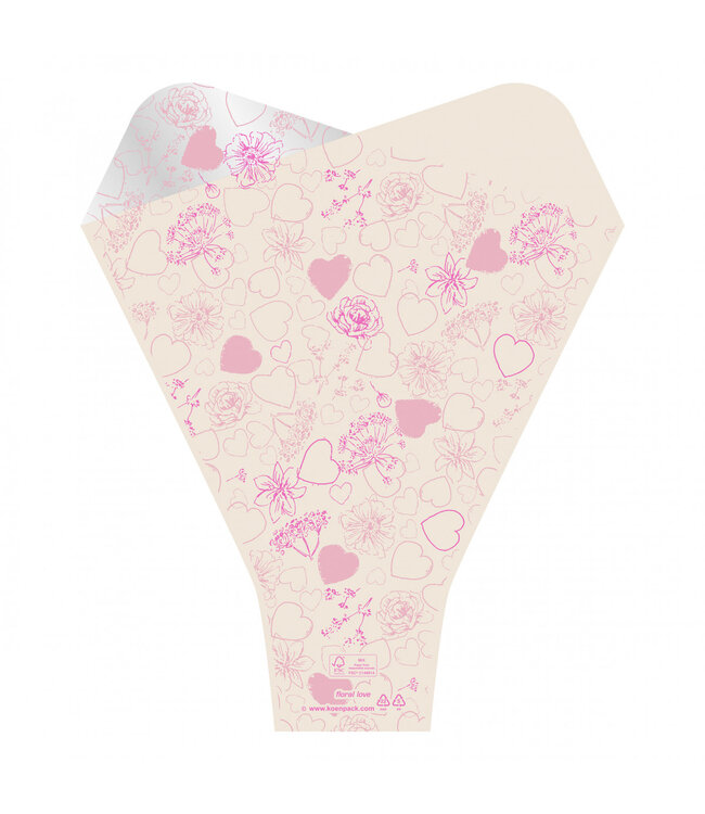Flower sleeve "Doublé Love" | Colour: Light pink | Length 50 centimetres | Width 44 centimetres | Height 12 centimetres | Per 50 sleeves