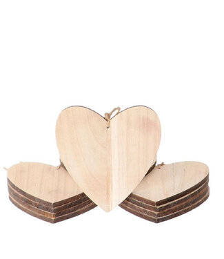 4A Holz Herz Anhänger Dekoration | Farbe: Hellbraun | Länge 15 Zentimeter | Pro 10 Herzen