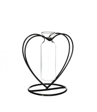4A Heart with Glass Tube Vase | Colour: Black | Length 10 centimetres | Width 10.5 centimetres | Tube vase diameter 2 centimetres | Per 6 hearts