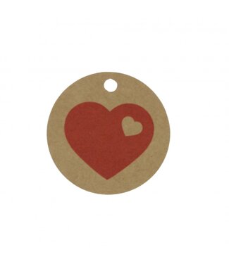 4A Label Card with Heart | Colour: Light Brown | Diameter 5 centimetres | Per 50 labels