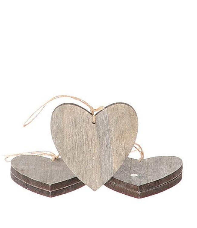 Wooden Heart Hanging Decoration | Colour: Grey | Length 25 centimetres | Per 5 hearts