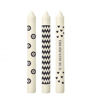 4A Bougie “To the moon and back” | Assortiment de 3 | Couleur : Noir Blanc | Diamètre 2,2 centimètres | Longueur 20 centimètres | Par 3 bougies