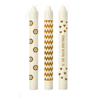 4A Bougie Déco | Couleur : Doré | Diamètre 2,2 centimètres | Longueur 20 centimètres | Assortiment de 3 | Par 3 bougies