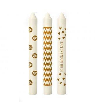 4A Candle Deco | Colour: Gold-coloured | Diameter 2.2 centimetres | Length 20 centimetres | Assortment of 3 | Per 3 candles