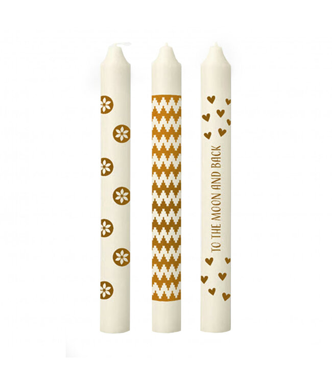 Candle Deco | Colour: Gold-coloured | Diameter 2.2 centimetres | Length 20 centimetres | Assortment of 3 | Per 3 candles