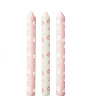 4A Candle with Flowers | Colour: Pink | Diameter 2.2 centimetres | Length 20 centimetres | Per 3 candles