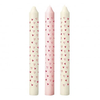 4A Bougie avec Cœurs | Couleur : Rose | Diamètre 2,2 centimètres | Longueur 20 centimètres | Par 3 bougies