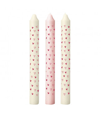4A Bougie avec Cœurs | Couleur : Rose | Diamètre 2,2 centimètres | Longueur 20 centimètres | Par 3 bougies