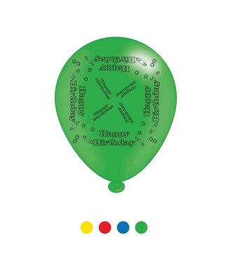 4A Fête ! Ballon en latex "Anniversaire" | Couleur : Couleurs mélangées | Diamètre 25 centimètres | Par 48 ballons