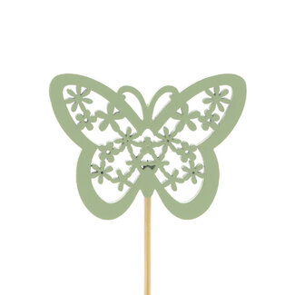 4A Vlinder Bijsteker “Stacey” | Kleur: Groen | Diameter vlinder 4.5 centimeter | Lengte bijsteker ± 10 centimeter | Per 25 bijstekers