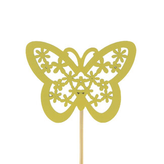 4A Papillon sur tige "Stacey" | Couleur : Jaune | Diamètre du papillon 4,5 centimètres | Longueur de la tige ± 10 centimètres | Par 25 tiges