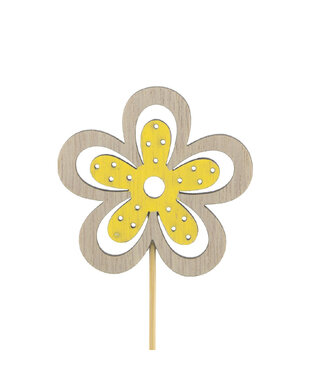 4A Bloem Bijsteker “Yuki” | Kleur: Geel | Diameter bloem 6 centimeter | Lengte bijsteker ± 10 centimeter | Per 25 bijstekers