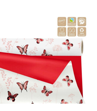 4A Zweiseitige Matte Folie auf Rolle „Floraison“ | Farbe: Rot | Breite 80 Zentimeter | Länge 25 Meter | Pro Rolle