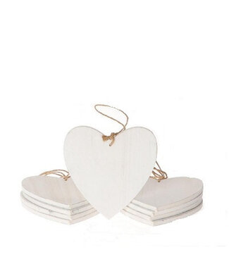 4A Houten Hart Hanger Decoratie | Kleur: Naturelle Wit | Lengte 15 centimeter | Per 10 harten
