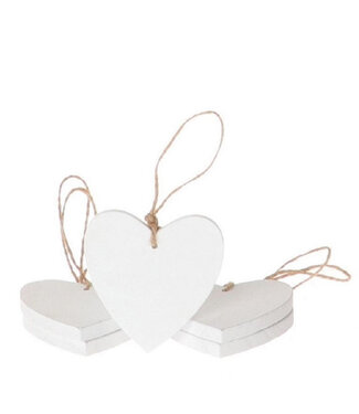 4A Wooden Heart Hanging Decoration | Colour: Natural White | Length 25 centimetres | Per 5 hearts