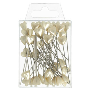 4A Shiny Pins with Heart-Shaped Head | Colour: Cream | Diameter 10 millimetres | Per 40 pins