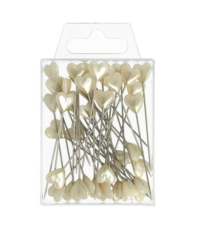 Glänzende Stecknadeln mit Herzknopf | Farbe: Cremefarben | Durchmesser 10 Millimeter | Pro 40 Stecknadeln