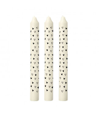4A Kerze mit Herzen | Farbe: Schwarz Weiß | Durchmesser 2,2 Zentimeter | Länge 20 Zentimeter | Pro 3 Kerzen