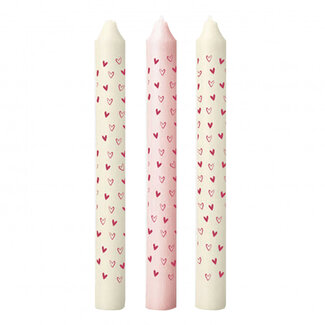 4A Candle with Hearts | Colour: Pink | Diameter 2.2 centimetres | Length 20 centimetres | Per 3 candles
