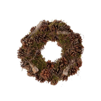 4A Couronne en Bois avec Pommes de Pin | Couleur : Vert | Diamètre 30 centimètres | Par couronne